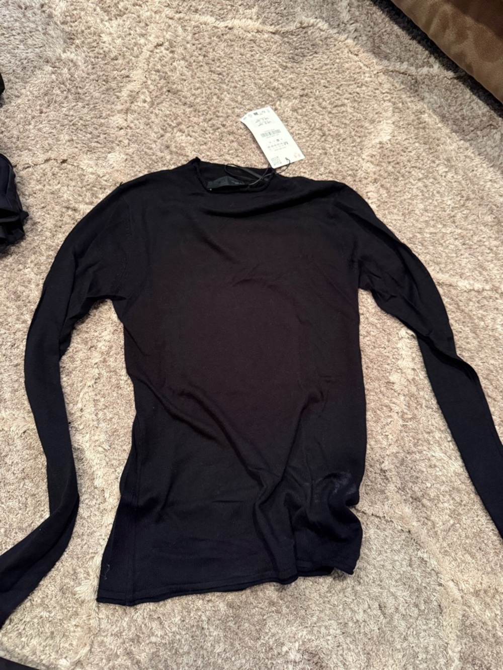 Zara Black Long Sleeve Crew Neck Tee